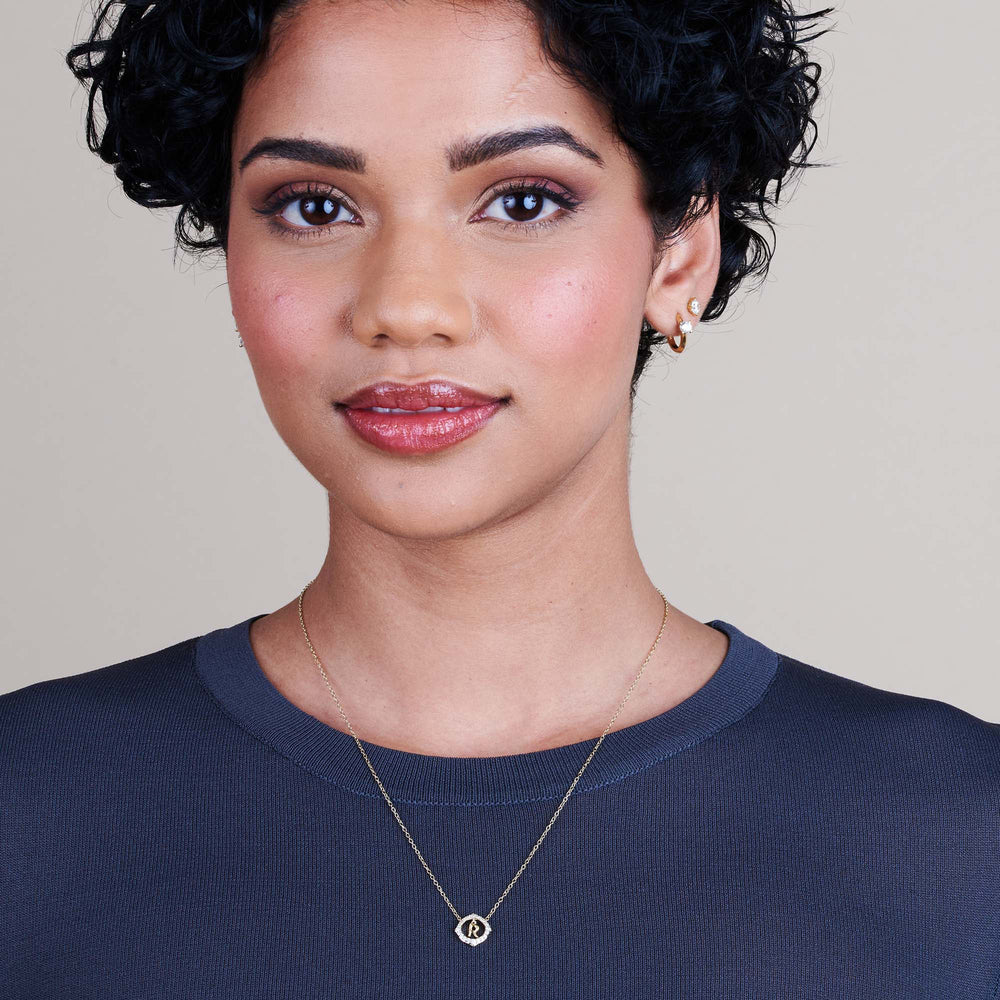 Model Wearing Signature Letter R Necklace view