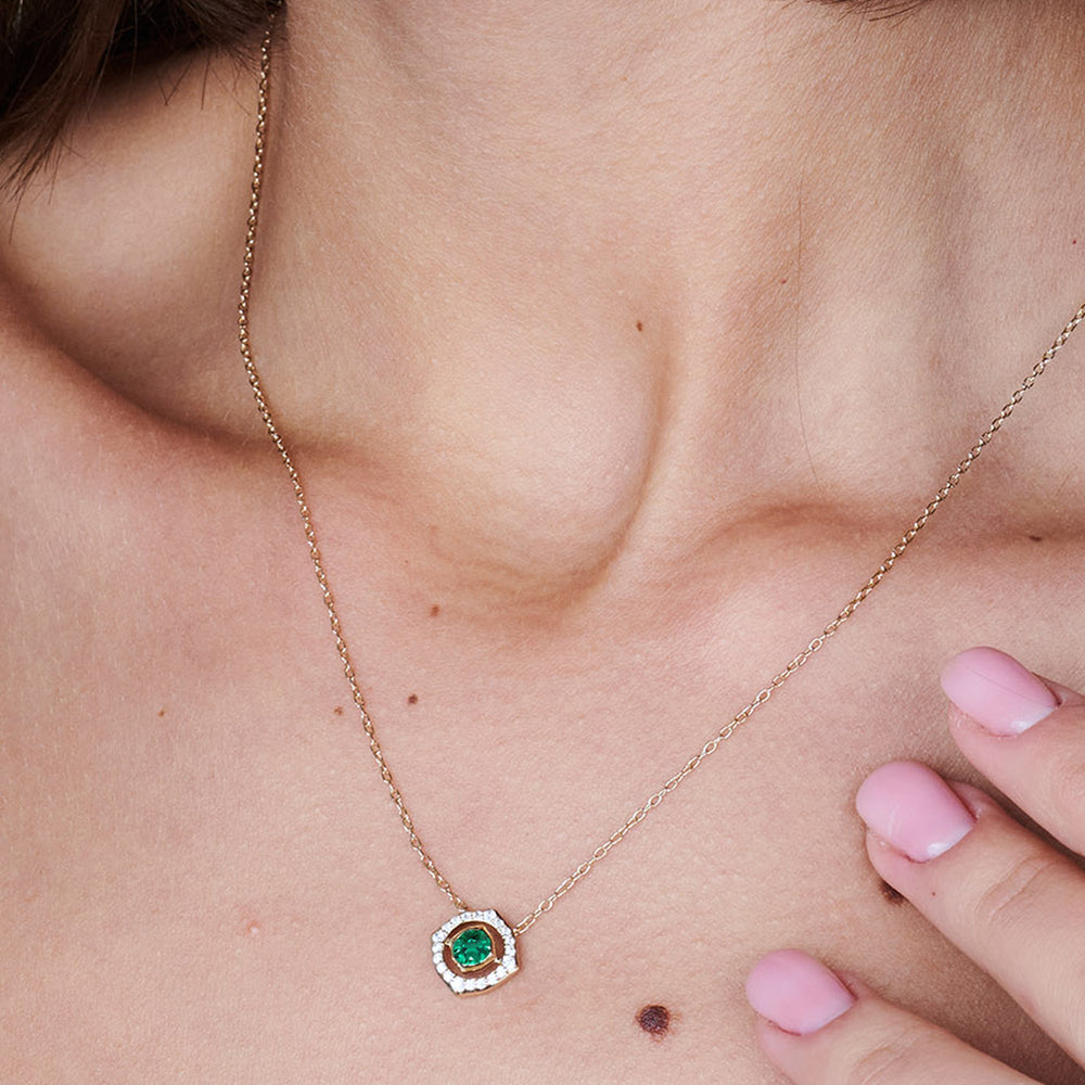 Model Wearing Signature Created Emerald Birthstone Necklace view