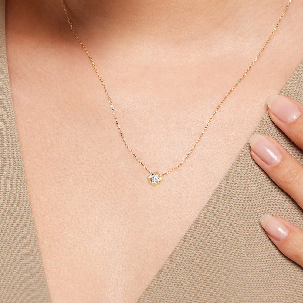Model Wearing Signature Solitaire Diamond Pendant view
