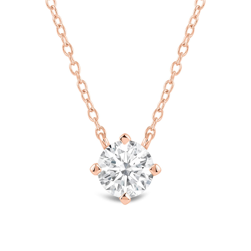 Kite Set Round Lab Created Diamond Solitaire Pendant with Round Cut Diamond in 14KT Rose Gold view 2
