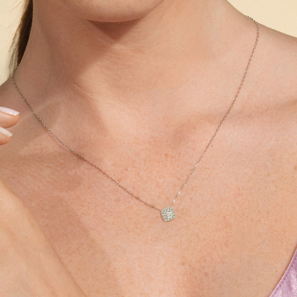 Halo Cushion Lab Created Diamond Necklace with 14KT Rose Gold / Lab / 3/4 Cut Diamond in 14KT Rose Gold / Lab / 3/4 view 2
