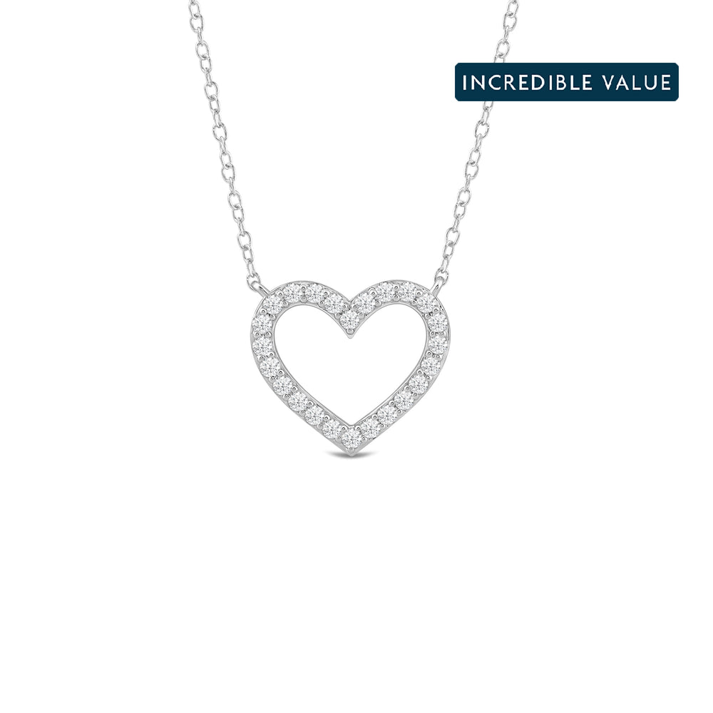 Petite Lab Created Diamond Studded Heart Necklace with 14KT White Gold / Lab / 1/4 Cut Diamond in 14KT White Gold / Lab / 1/4 view 1
