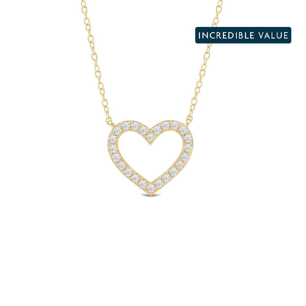 Petite Lab Created Diamond Studded Heart Necklace with 14KT Yellow Gold / Lab / 1/4 Cut Diamond in 14KT Yellow Gold / Lab / 1/4 view 1
