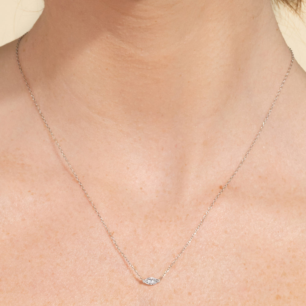 East West Set Marquise Lab Created Diamond Necklace with 14KT White Gold / Lab / 1/2 Cut Diamond in 14KT White Gold / Lab / 1/2 view 2
