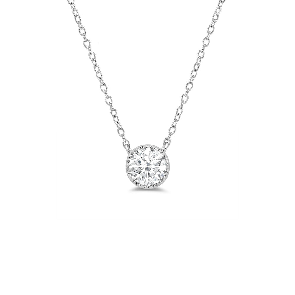 Milgrain Round Lab Created Diamond Necklace with 14KT White Gold / Lab / 1/2 Cut Diamond in 14KT White Gold / Lab / 1/2 view 1
