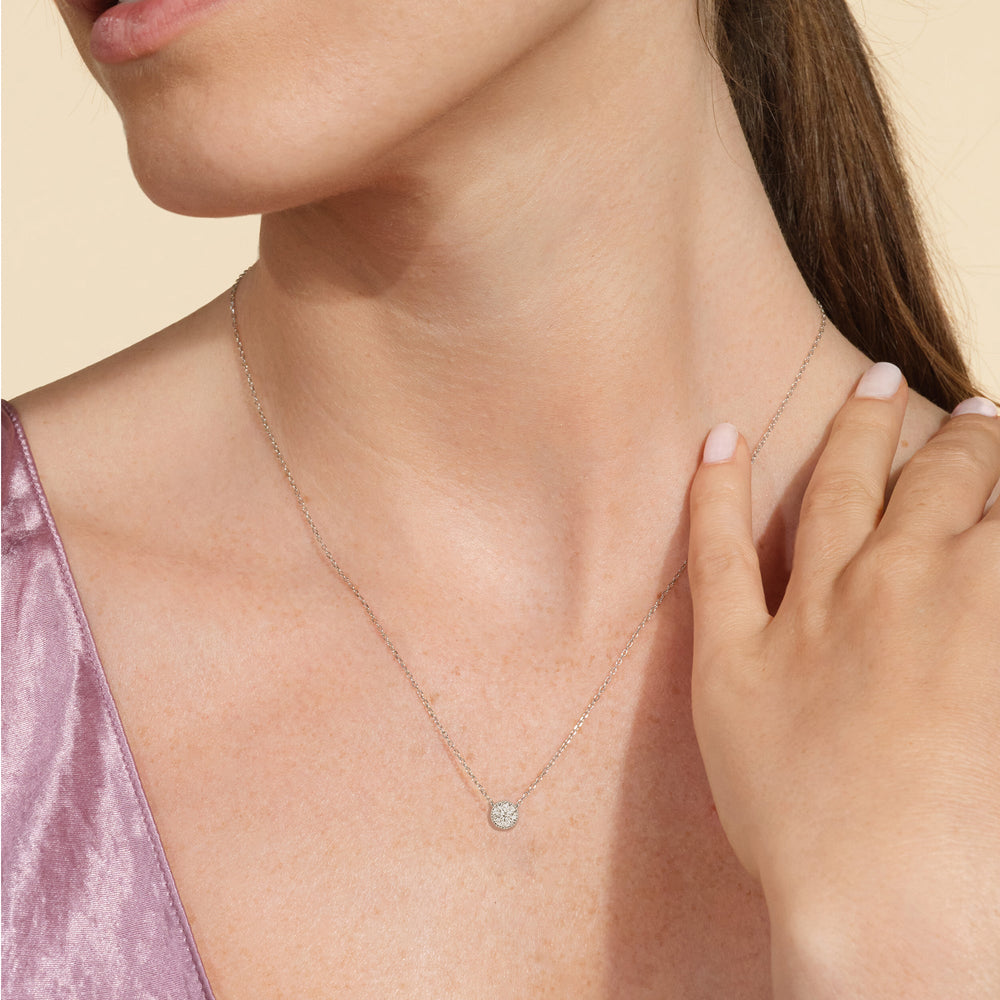 Milgrain Round Lab Created Diamond Necklace with 14KT White Gold / Lab / 1/2 Cut Diamond in 14KT White Gold / Lab / 1/2 view 2

