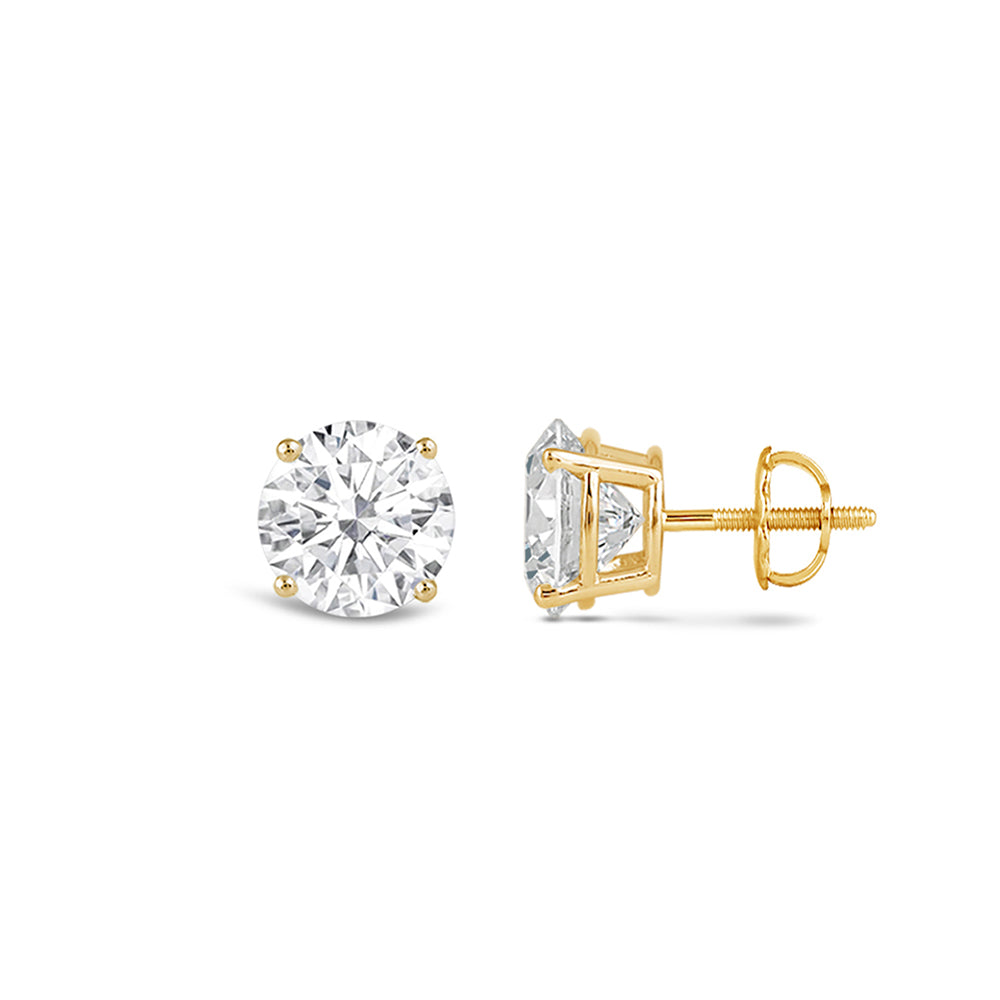 Classic Round Diamond Four Prong Studs Earrings (F+ SI+) with 14KT Yellow Gold / Lab / 1/2 Cut Diamond in 14KT Yellow Gold / Lab / 1/2 view 5
