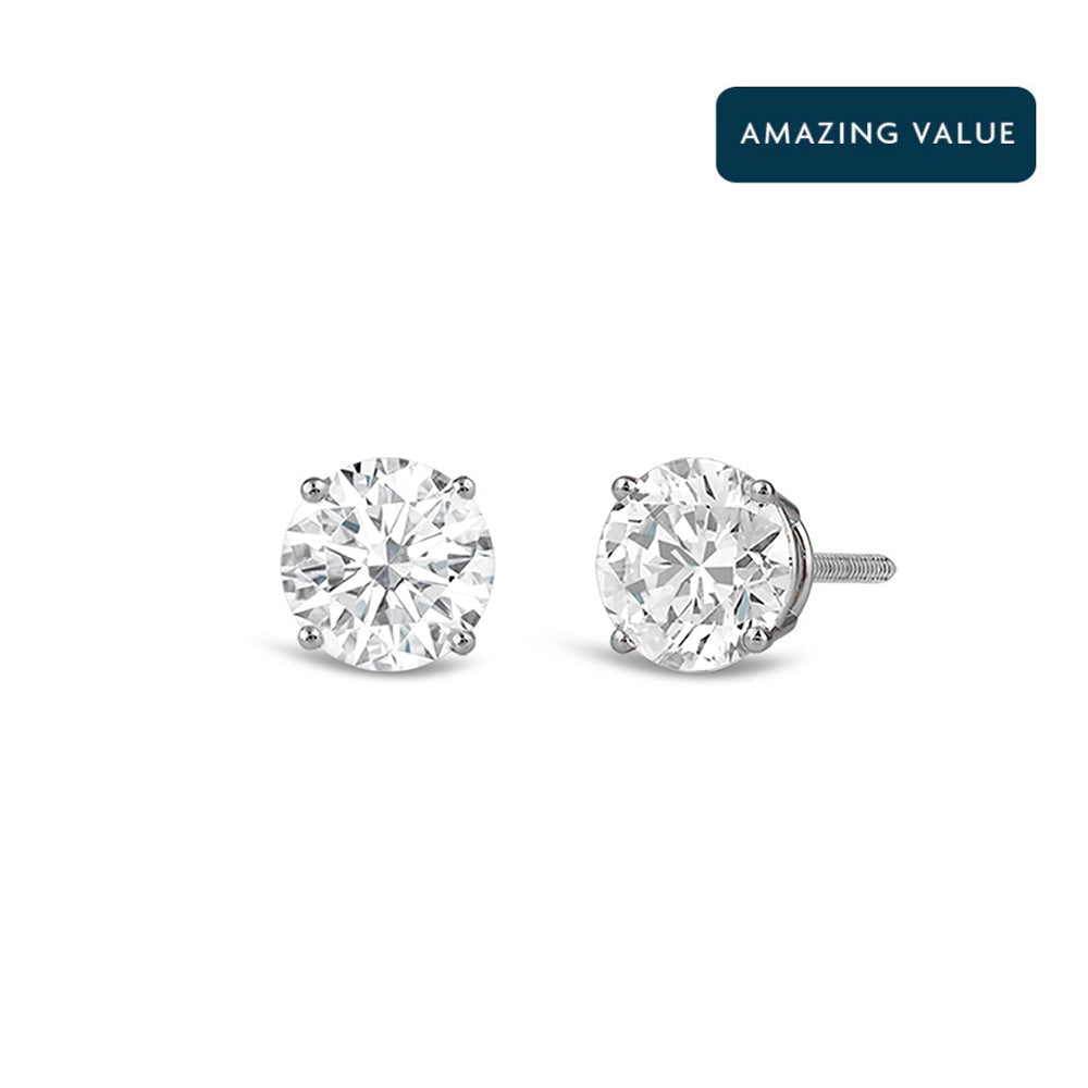 Classic Round Diamond Four Prong Stud Earrings (F/G SI+) with 14KT White Gold / Lab / 1/2 Cut Diamond in 14KT White Gold / Lab / 1/2 view 1
