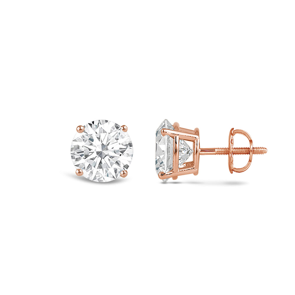 Classic Round Diamond Four Prong Studs Earrings (F+ SI+) with 14KT Rose Gold / Lab / 3/4 Cut Diamond in 14KT Rose Gold / Lab / 3/4 view 5
