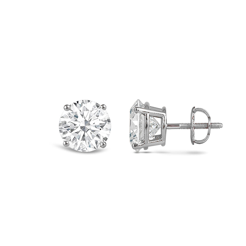 Classic Round Diamond Four Prong Studs Earrings (F/G SI+) with Platinum / Lab / 1 Cut Diamond in 14KT Platinum / Lab / 1 view 4
