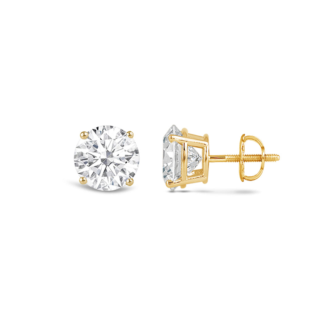 Classic Round Diamond Four Prong Stud Earrings (F/G SI+) with 14KT Yellow Gold / Lab / 3/4 Cut Diamond in 14KT Yellow Gold / Lab / 3/4 view 4
