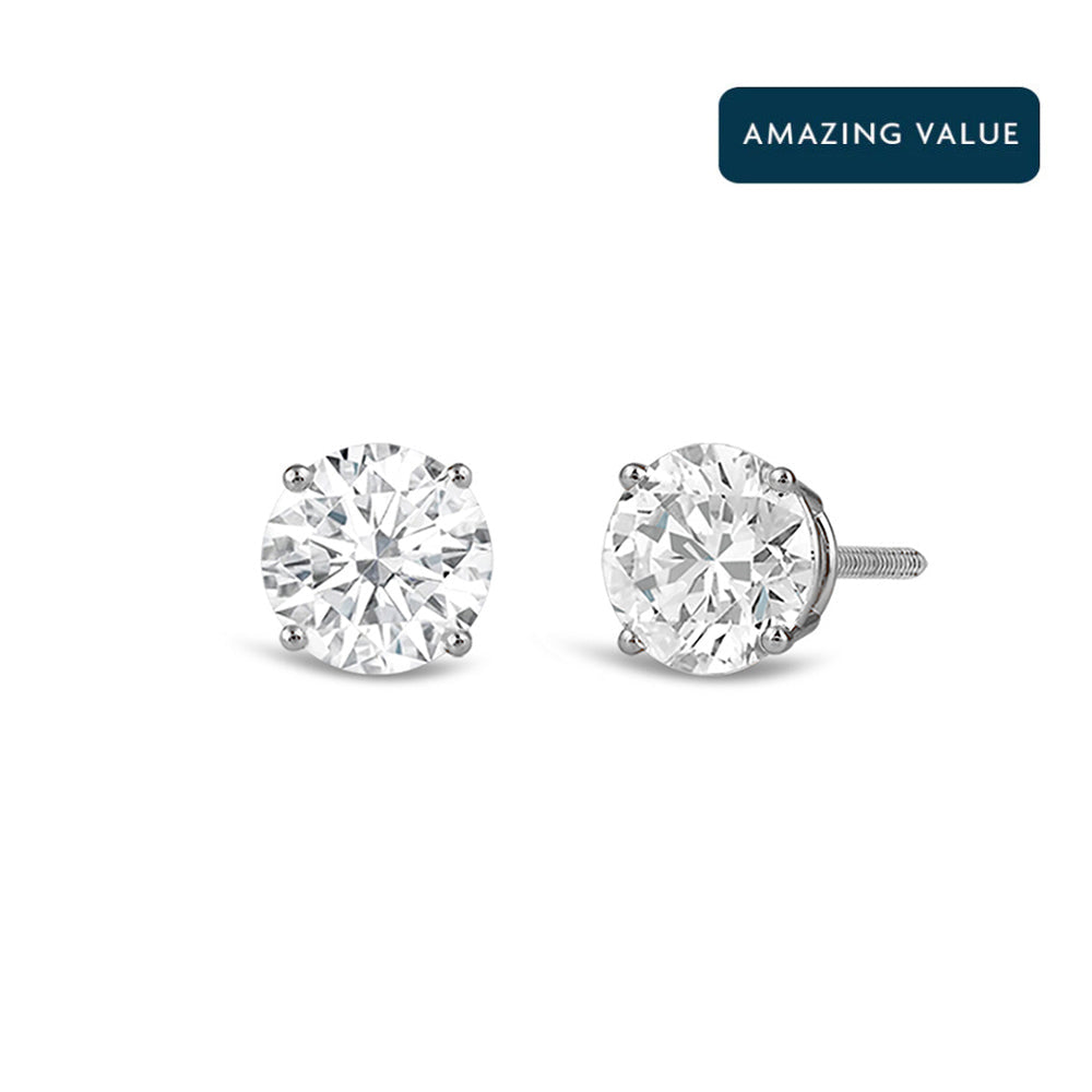 Classic Round Diamond Four Prong Stud Earrings (F/G SI+) with 14KT White Gold / Lab / 3/4 Cut Diamond in 14KT White Gold / Lab / 3/4 view 1

