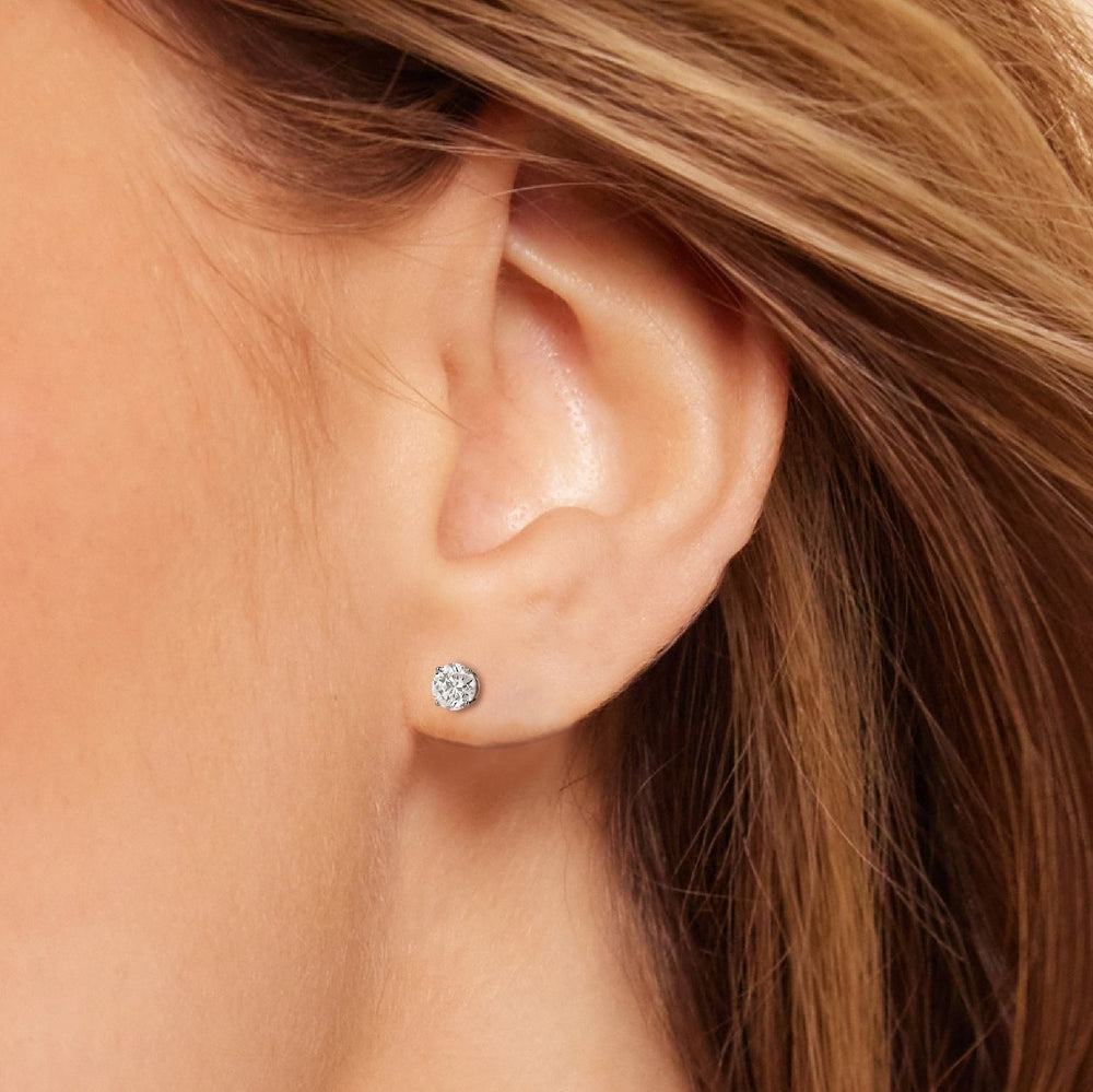 Classic Round Diamond Four Prong Studs Earrings (F/G SI+) with 14KT Yellow Gold / Lab / 3/4 Cut Diamond in 14KT Yellow Gold / Lab / 3/4 view 3
