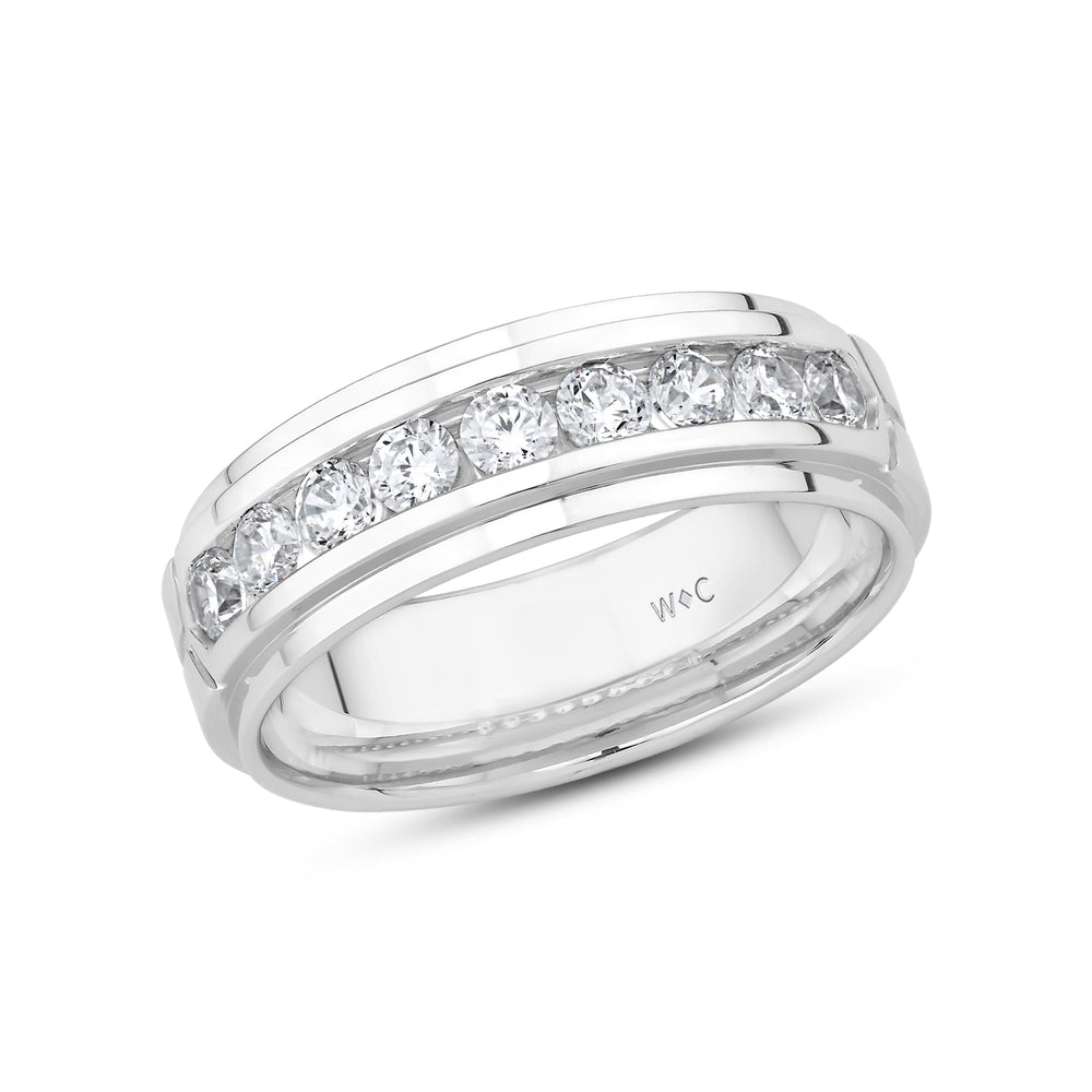 Three Step Mens Band with 14KT White Gold / Lab / 1 Cut Diamond in 14KT White Gold / Lab / 1 view 2
