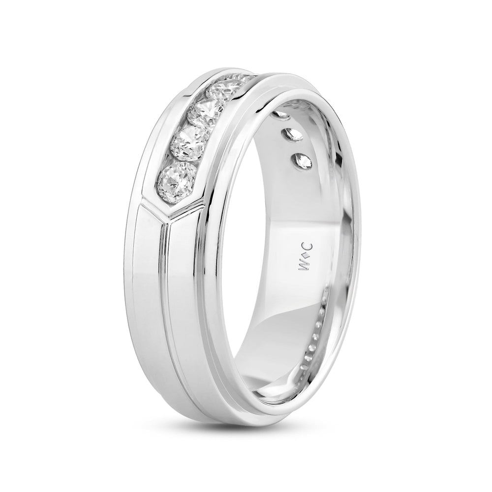 Three Step Mens Band with 14KT White Gold / Lab / 1 Cut Diamond in 14KT White Gold / Lab / 1 view 4
