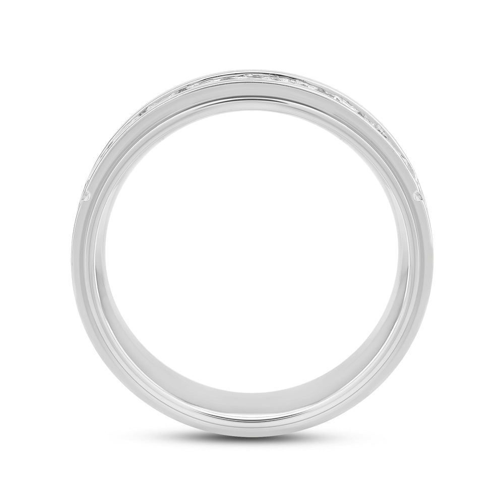 Three Step Mens Band with 14KT White Gold / Lab / 1 Cut Diamond in 14KT White Gold / Lab / 1 view 3

