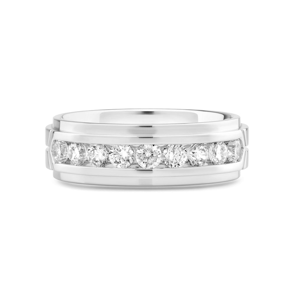 Three Step Mens Band with 14KT White Gold / Lab / 1 Cut Diamond in 14KT White Gold / Lab / 1 view 1
