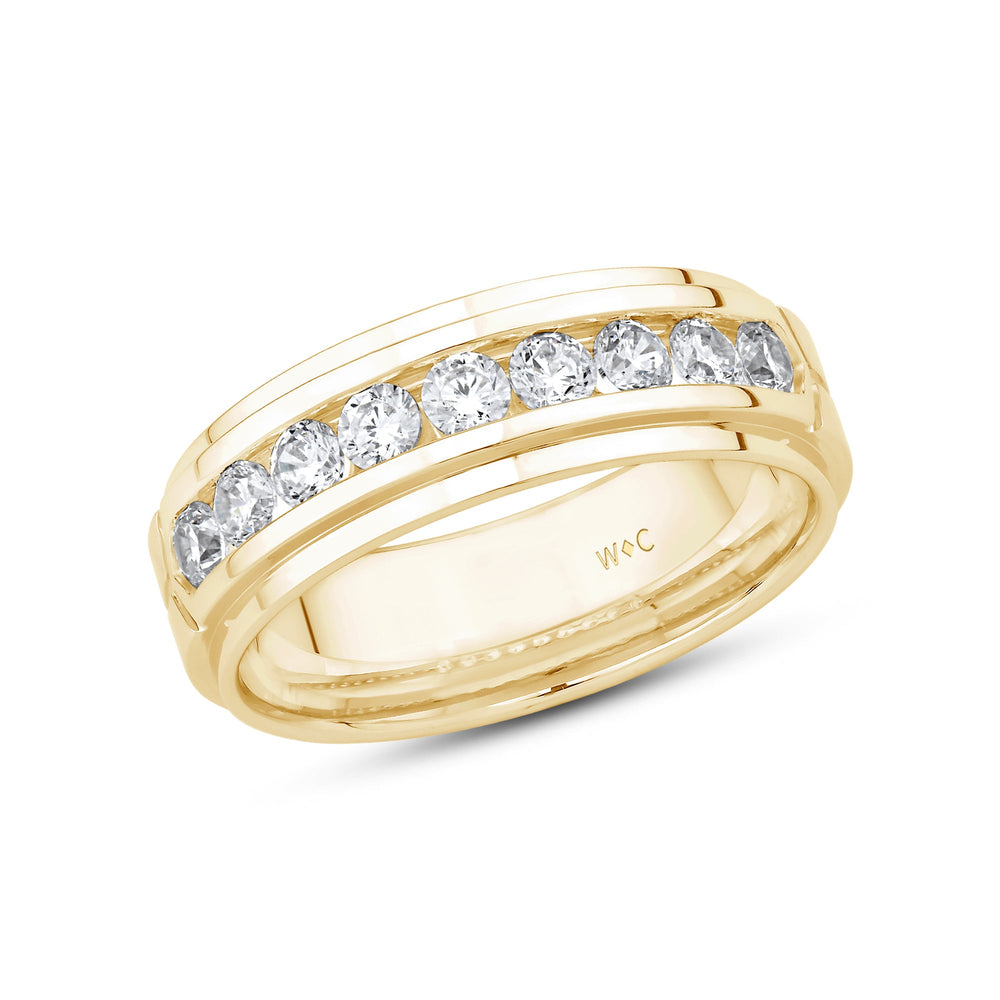 Three Step Mens Band with 14KT Yellow Gold / Lab / 1 Cut Diamond in 14KT Yellow Gold / Lab / 1 view 2
