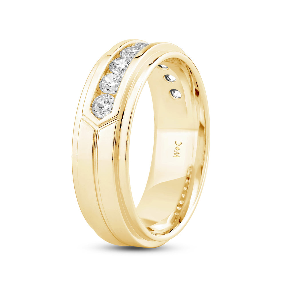 Three Step Mens Band with 14KT Yellow Gold / Lab / 1 Cut Diamond in 14KT Yellow Gold / Lab / 1 view 4
