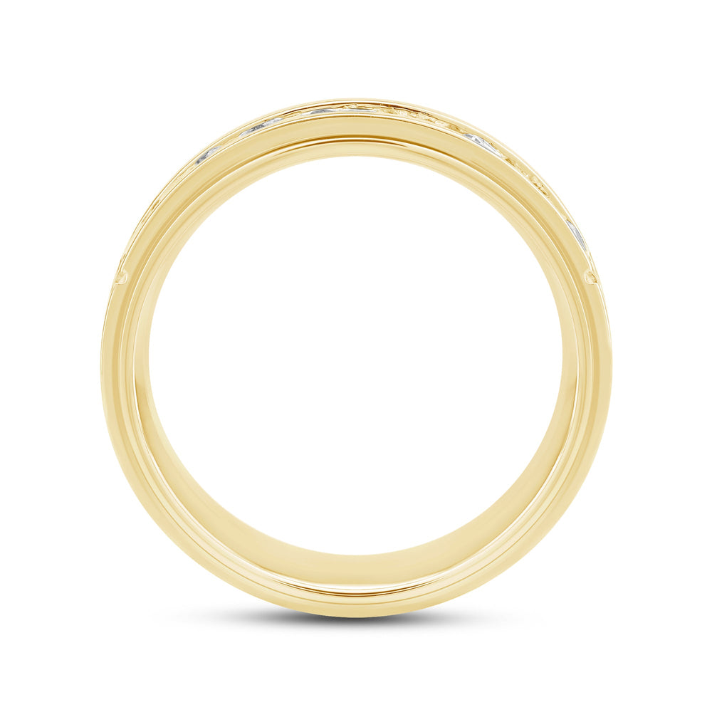 Three Step Mens Band with 14KT Yellow Gold / Lab / 1 Cut Diamond in 14KT Yellow Gold / Lab / 1 view 3
