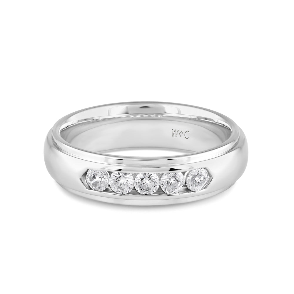 Dome Profile Five Stone Channel Set Band with Jan Cut Diamond in 14KT White Gold / Lab / 02 view 1
