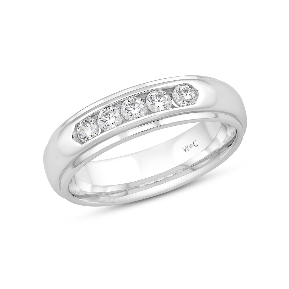 Dome Profile Five Stone Channel Set Band with Jan Cut Diamond in 14KT White Gold / Lab / 02 view 4

