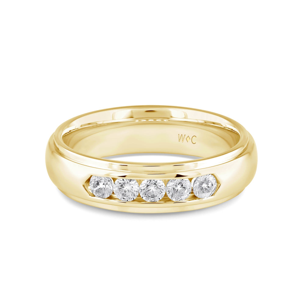 Dome Profile Five Stone Channel Set Band with Jan Cut Diamond in 14KT Yellow Gold / Lab / 02 view 1
