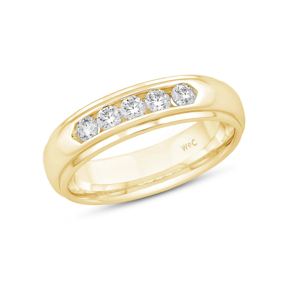 Dome Profile Five Stone Channel Set Band with Jan Cut Diamond in 14KT Yellow Gold / Lab / 02 view 4
