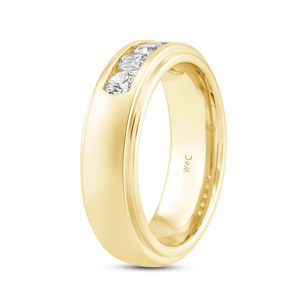 Dome Profile Five Stone Channel Set Band with 14KT Yellow Gold / Lab / 1 Cut Diamond in 14KT Yellow Gold / Lab / 1 view 2
