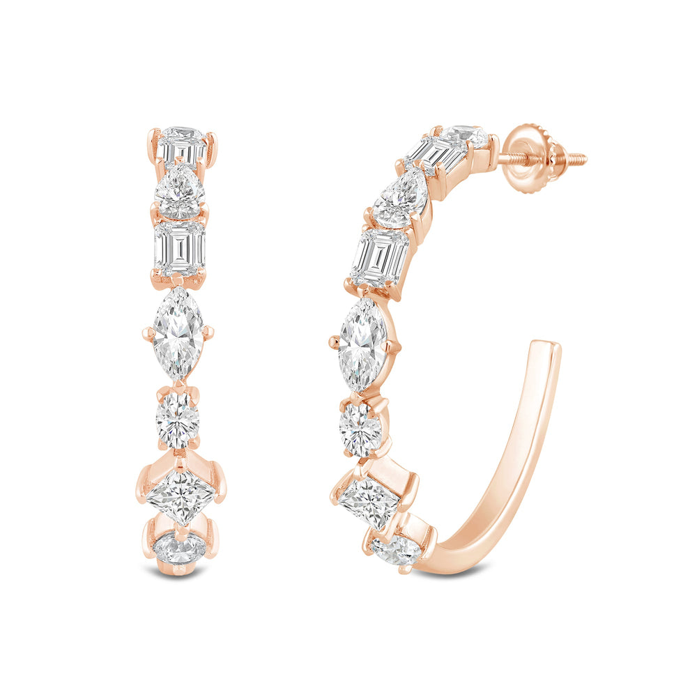Mixed Fancy Shape Diamond Hoop Earrings with 14KT Rose Gold / Lab / 2 1/2 Cut Diamond in 14KT Rose Gold / Lab / 2 1/2 view 1
