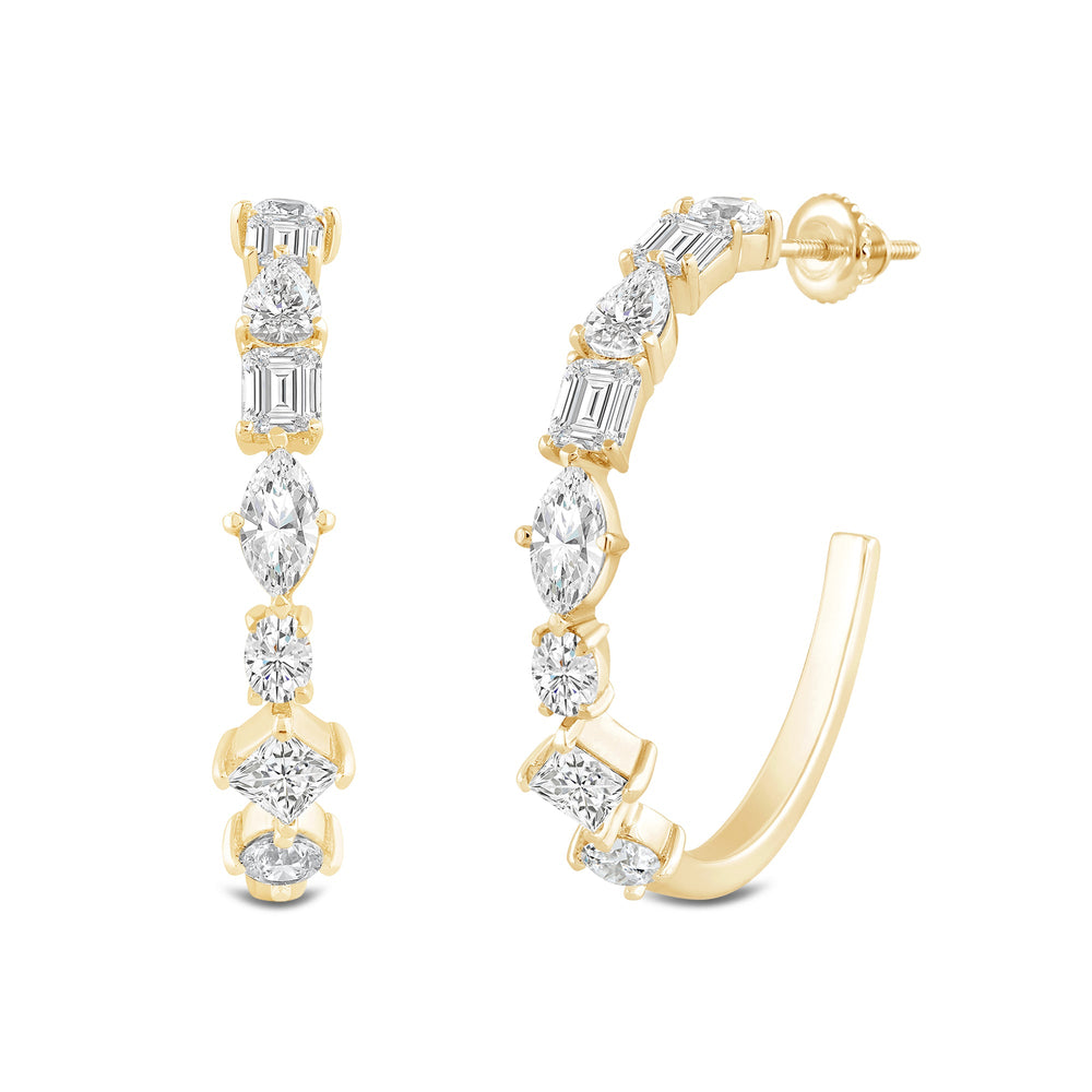 Mixed Fancy Shape Diamond Hoop Earrings with 14KT Yellow Gold / Lab / 2 1/2 Cut Diamond in 14KT Yellow Gold / Lab / 2 1/2 view 1

