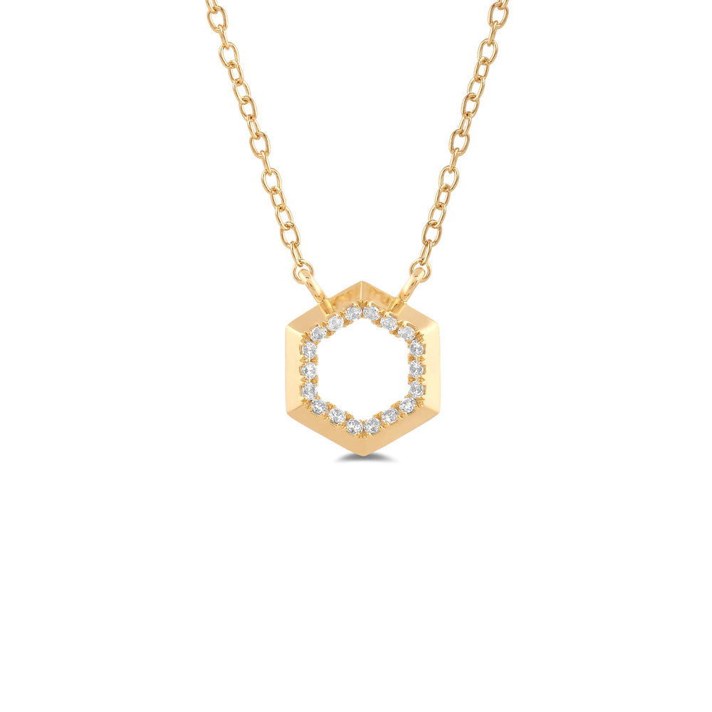 Petite Hexagon Geometry Necklace with 14KT Yellow Gold / Lab / 1/8 Cut Diamond in 14KT Yellow Gold / Lab / 1/8 view 1
