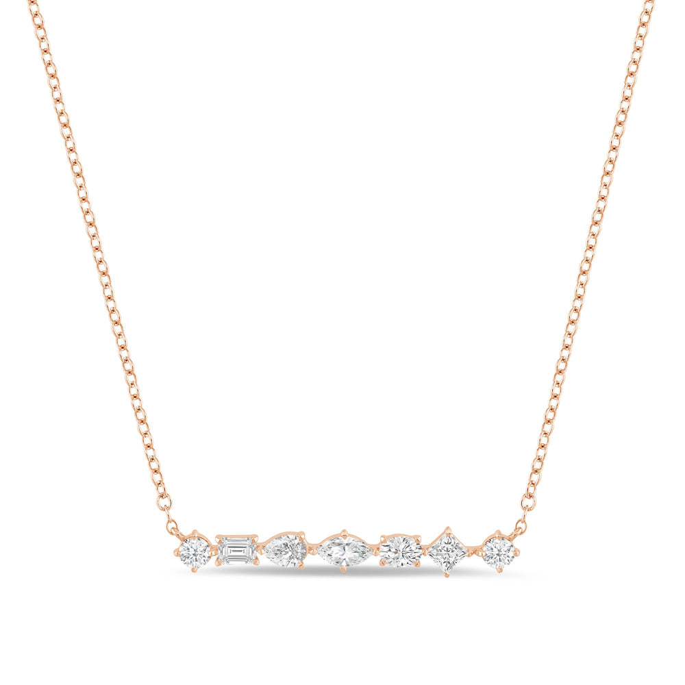 Mixed Fancy Shapes Lab Created Diamond Bar Necklace with 14KT Rose Gold / Lab / 1 Cut Diamond in 14KT Rose Gold / Lab / 1 view 1
