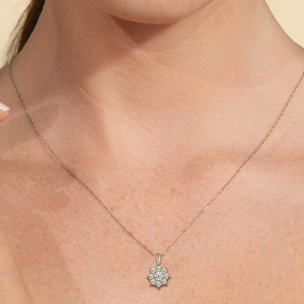 Model Wearing Lab Diamond Cluster Pendant view