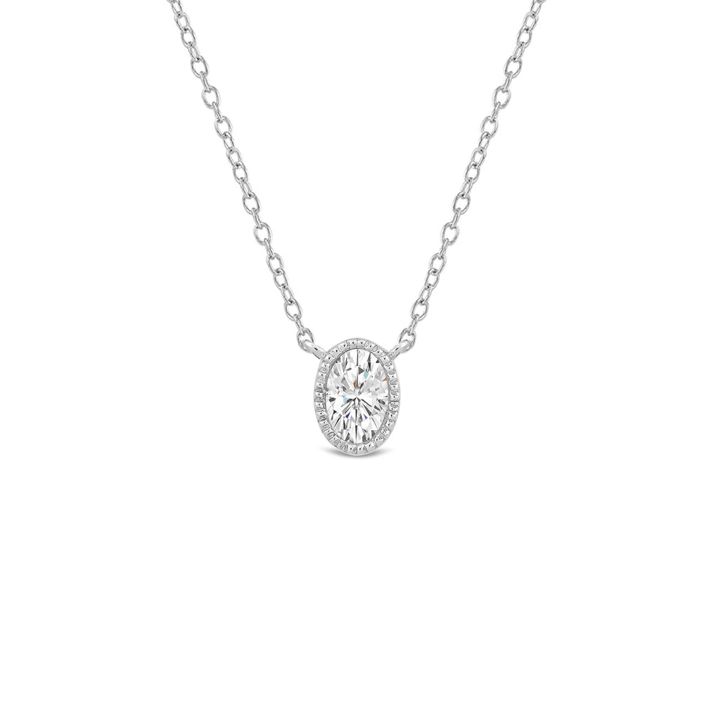 Milgrain Bezel Set Oval Lab Created Diamond Solitaire Necklace with 14KT White Gold / Lab / 1/2 Cut Diamond in 14KT White Gold / Lab / 1/2 view 1
