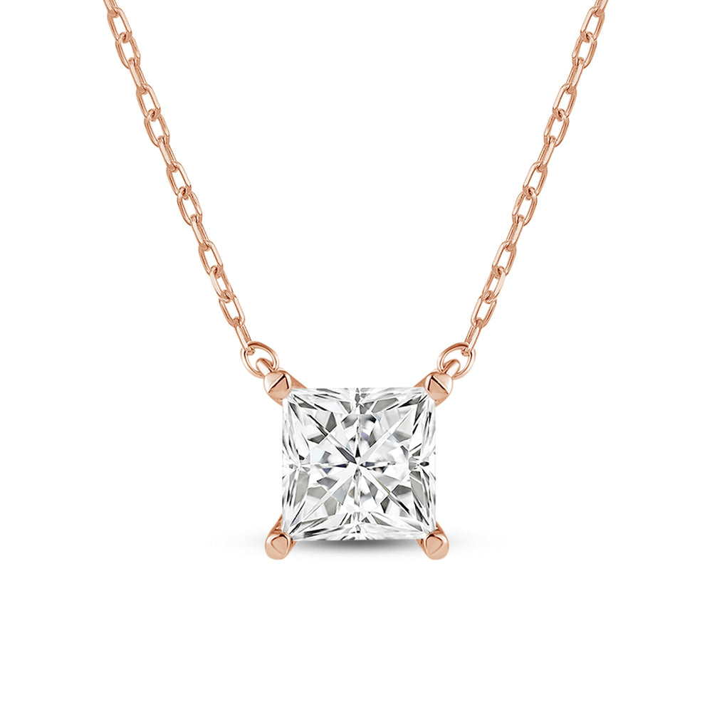4 Prong Basket Princess Lab Created Diamond Solitaire Necklace with 14KT Rose Gold / Lab / 1/2 Cut Diamond in 14KT Rose Gold / Lab / 1/2 view 4
