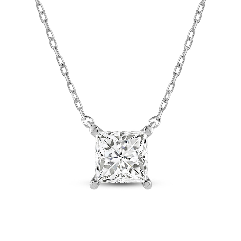 4 Prong Basket Princess Lab Created Diamond Solitaire Necklace with 14KT White Gold / Lab / 1/2 Cut Diamond in 14KT White Gold / Lab / 1/2 view 4
