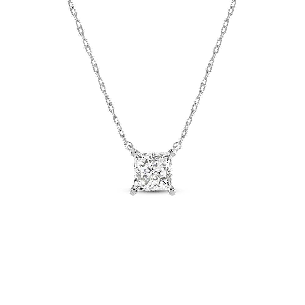 4 Prong Basket Princess Lab Created Diamond Solitaire Necklace with 14KT White Gold / Lab / 1/2 Cut Diamond in 14KT White Gold / Lab / 1/2 view 1
