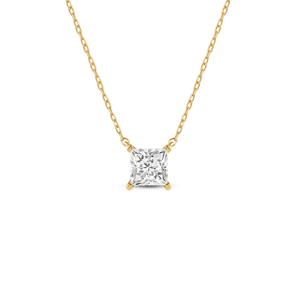 4 Prong Basket Princess Lab Created Diamond Solitaire Necklace with 14KT Yellow Gold / Lab / 1/2 Cut Diamond in 14KT Yellow Gold / Lab / 1/2 view 1
