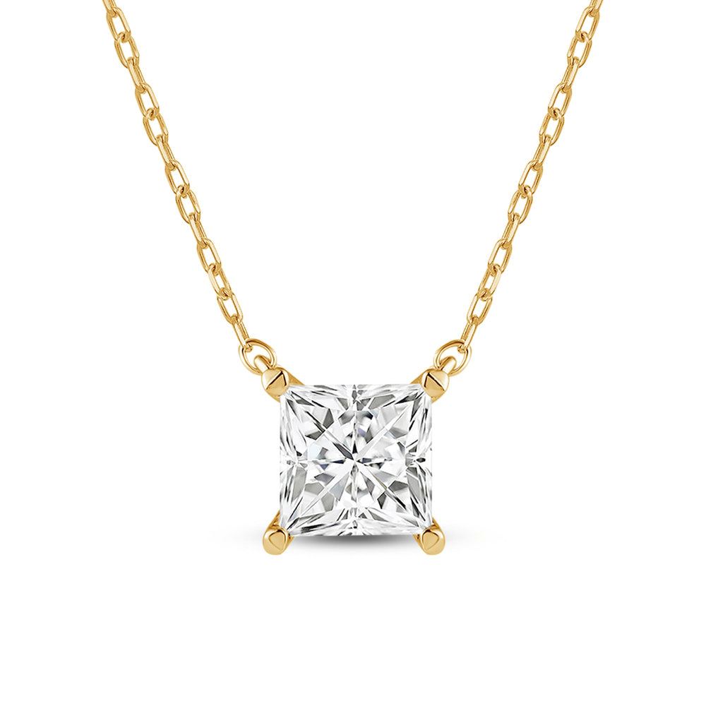 4 Prong Basket Princess Lab Created Diamond Solitaire Necklace with 14KT Yellow Gold / Lab / 1/2 Cut Diamond in 14KT Yellow Gold / Lab / 1/2 view 4
