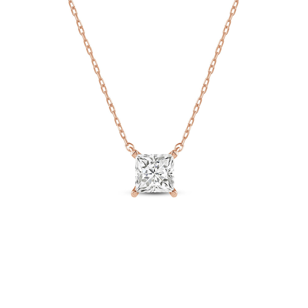 4 Prong Basket Princess Lab Created Diamond Solitaire Necklace with 14KT Rose Gold / Lab / 1/2 Cut Diamond in 14KT Rose Gold / Lab / 1/2 view 1
