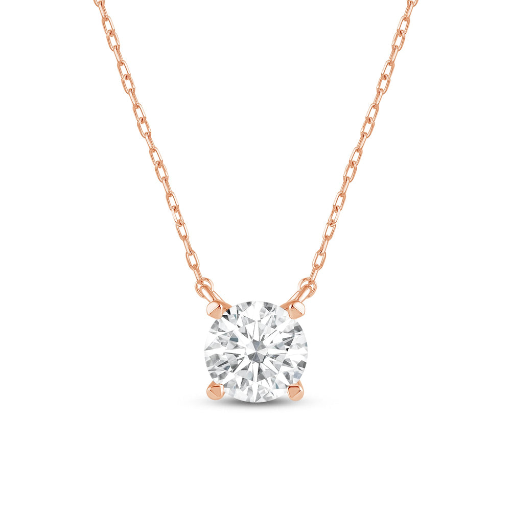 4 Prong Basket Round Lab Created Diamond Solitaire Necklace with 14KT Rose Gold / Lab / 1/2 Cut Diamond in 14KT Rose Gold / Lab / 1/2 view 4

