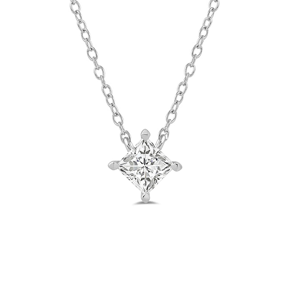 4 Prong Kite Set Lab Created Diamond Princess Solitaire Necklace with 14KT White Gold / Lab / 1/2 Cut Diamond in 14KT White Gold / Lab / 1/2 view 4

