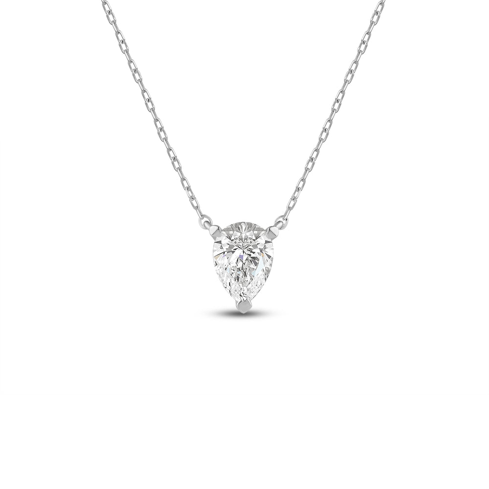3 Prong Point Down Lab Created Diamond Pear Drop Solitaire Necklace with 14KT White Gold / Lab / 1/2 Cut Diamond in 14KT White Gold / Lab / 1/2 view 1
