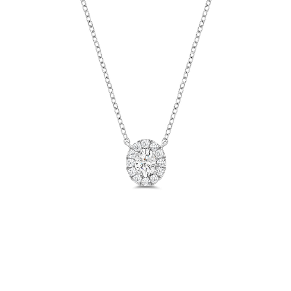 Halo Oval Lab Created Diamond Necklace with 14KT White Gold / Lab / 3/4 Cut Diamond in 14KT White Gold / Lab / 3/4 view 1

