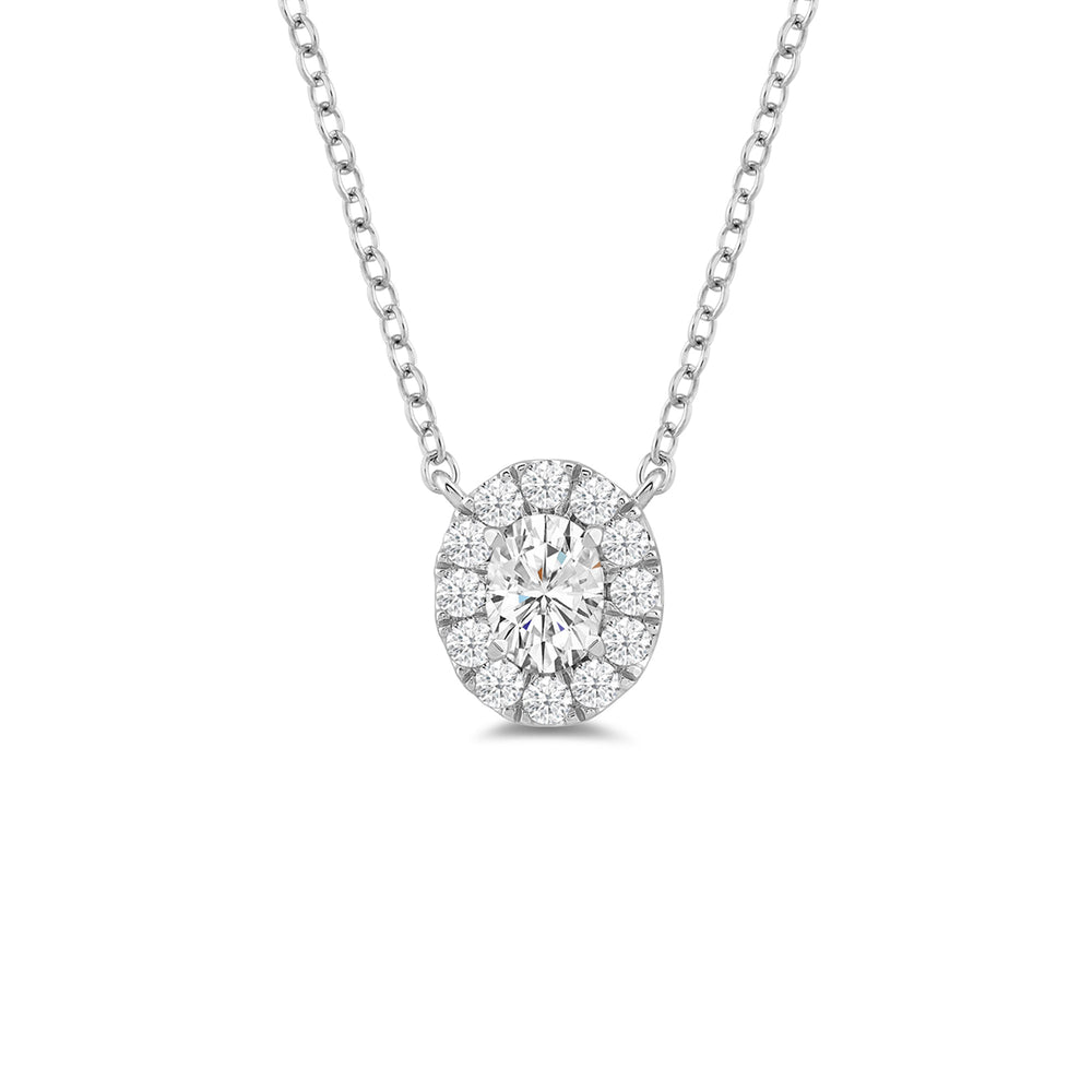 Halo Oval Lab Created Diamond Necklace with 14KT White Gold / Lab / 3/4 Cut Diamond in 14KT White Gold / Lab / 3/4 view 4
