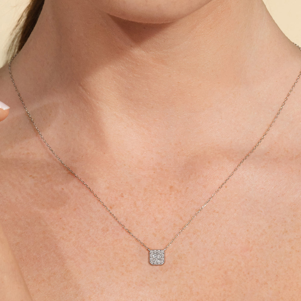 Halo Princess Lab Created Diamond Necklace with 14KT White Gold / Lab / 3/4 Cut Diamond in 14KT White Gold / Lab / 3/4 view 2
