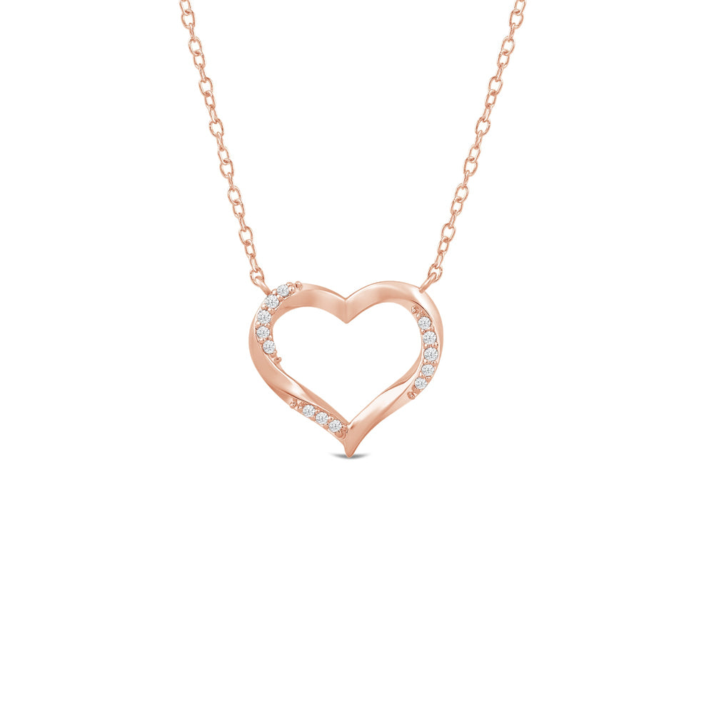 Twisted Lab Created Diamond Studded Heart Necklace with 14KT Rose Gold / Lab / 1/10 Cut Diamond in 14KT Rose Gold / Lab / 1/10 view 1
