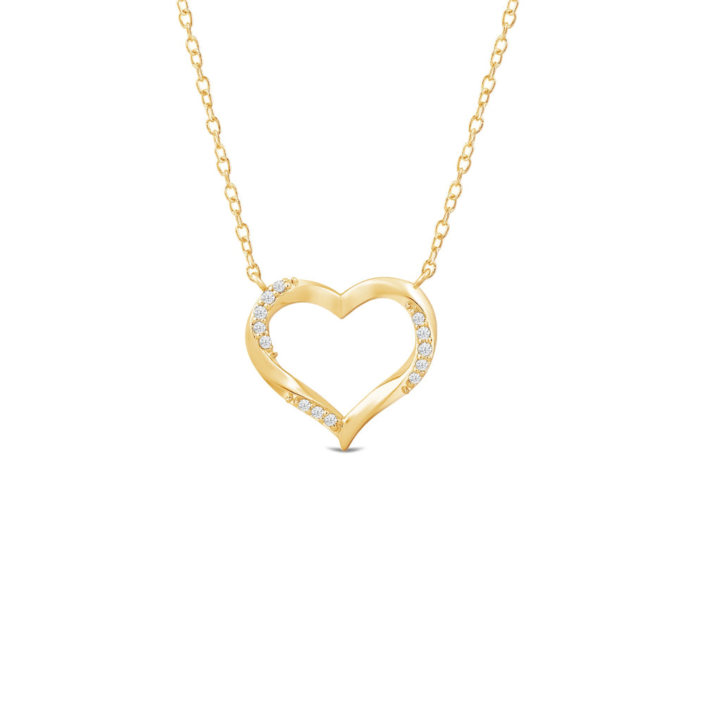 Twisted Lab Created Diamond Studded Heart Necklace with 14KT Yellow Gold / Lab / 1/10 Cut Diamond in 14KT Yellow Gold / Lab / 1/10 view 1
