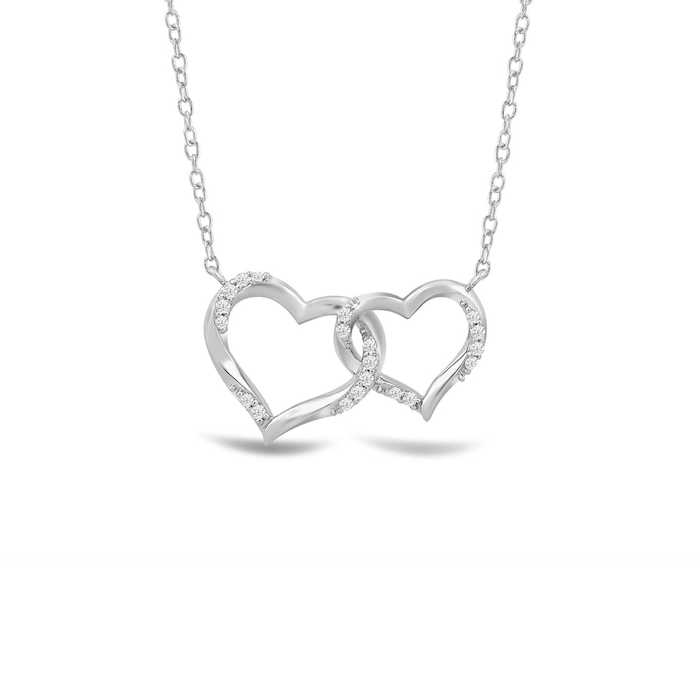 Twisted Lab Created Diamond Studded Interlocked Heart Necklace with 14KT White Gold / Lab / 1/10 Cut Diamond in 14KT White Gold / Lab / 1/10 view 1
